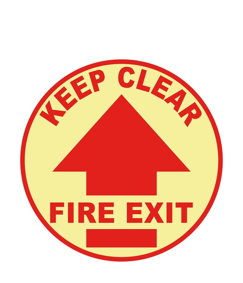 Stranco Inc Stranco Glow in the Dark Sign Floor Sign "KEEP CLEAR FIRE EXIT" Non-Slip Permanent Acrylic Adhesive, 17" Red on White - Image 1